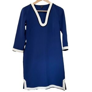 𝅺ANN Taylor Women Long Sleeve Blue and Black V neck Dress-Size XS